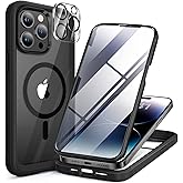 Miracase Glass Series Designed for iPhone 14 Pro Max Case 6.7 Inch, Upgrade Full-Body Magnetic Case with Built-in 9H Tempered Glass Screen Protector, with Camera Lens Protector, Magnetic Black
