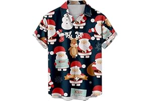 WOCACHI Christmas Button Down Shirts for Mens Short Sleeve Funny Xmas Santa Claus Print Casual Party Designer Shirt