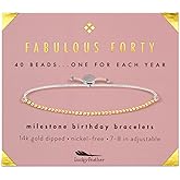 Lucky Feather 40th Birthday Gifts Women | Cute 14k Gold Dipped Beads Bracelet | Fabulous Forty Milestone Bracelet Adjustable 7