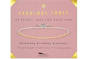 Lucky Feather 40th Birthday Gifts for Women, 14K Rose Gold Dipped Beads Bracelet on Adjustable 7"- 8" Cord - Perfect 40th Birthday Gift Ideas for Her