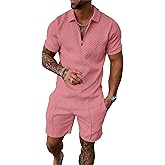Kubsid Men Track Suits 2 Piece Set Summer Casual Outfits Fashion Polo Shirts Short Sleeve and Shorts Set Vacation Clothes