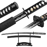Handmade Japanese Katana Sword, Unsharpened Carbon Steel Samurai Sword with Scabbard, Full Tang Sword for Collection, Display, Home Decor, Cosplay &amp; Gift