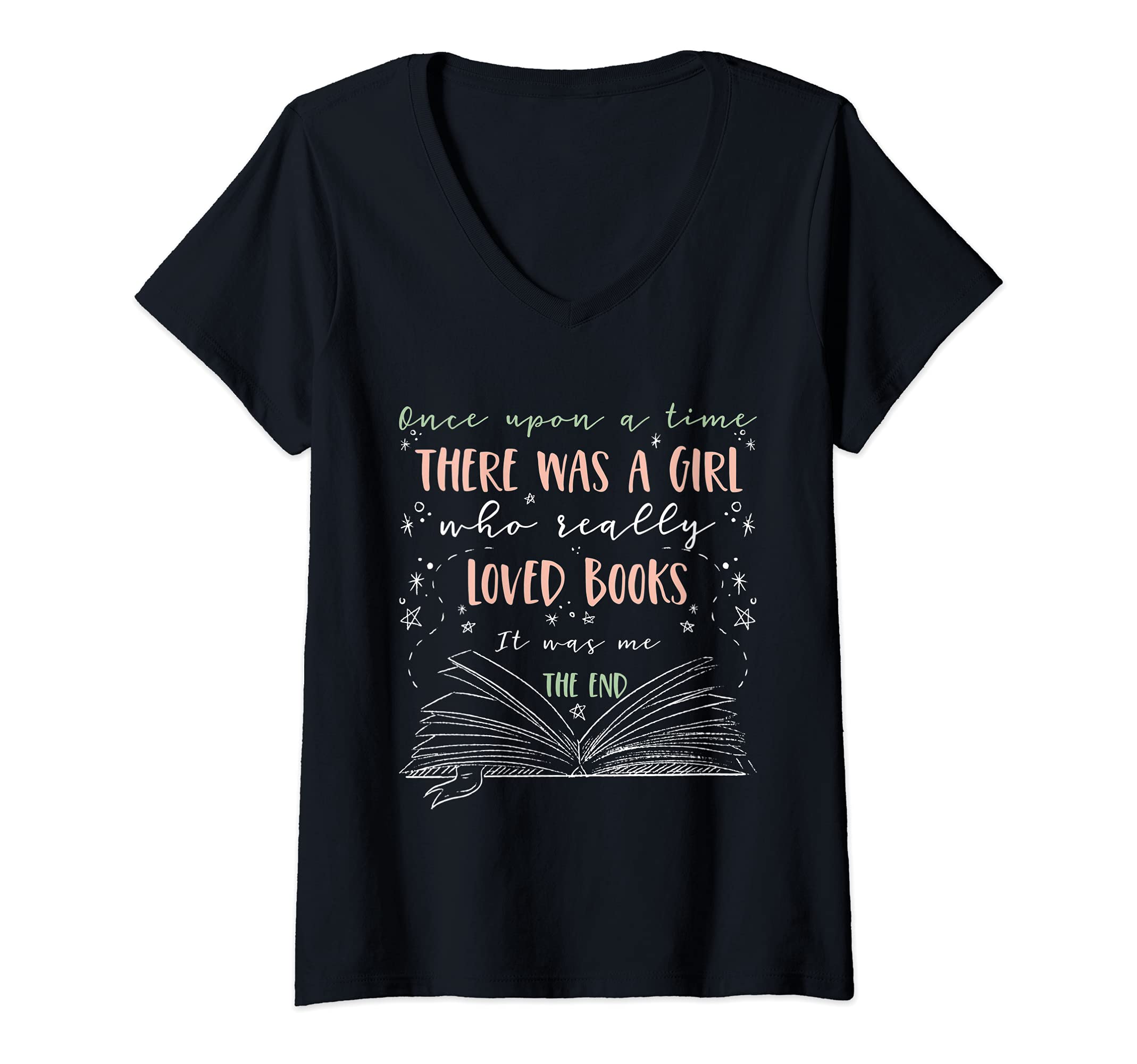 Womens Funny Book Lover Gifts There Was A Girl Who Loved Books V-Neck T-Shirt