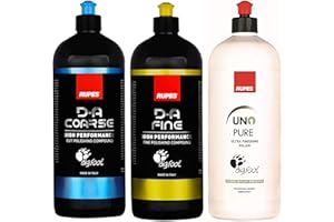 Clean Garage Rupes Combo Kit, 3x1L Bottles | Coarse, Fine, Ultrafine Polishing Compounds, Wool Material, Metal Compatible, Automotive Cleaning Kits