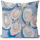 Likjad Oysters Seashell Pillow Cover 18x18, Preppy Beach Room Decor Aesthetic, Blue Pastel Oysters Coastal Beach Decorative Throw Pillow Cover for Girls Bedroom Dorm Apartment Decor