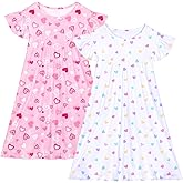 ICOSY 2PCS Girls Nightgowns Toddler Girl Pajamas Flutter Short Sleeve Princess Dress Sleepwear for Girls