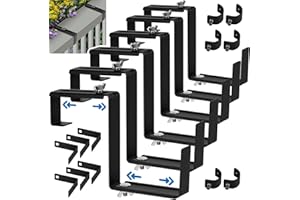 VINAZONE Window Box Bracket, Adjustable Planter Box Bracket, Flower Box Bracket for Railing, No Drill Flower Box Holder, Railing Planter Bracket, Planter Box Bracket for Deck Railing - 3 Pairs - Black