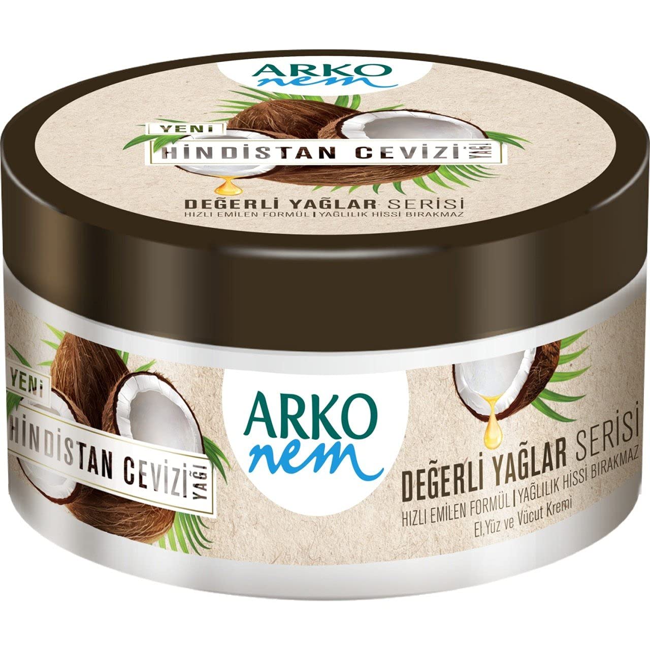 Arko NEM Luxurious Moisturising Cream | Coconut Milk Formula | 250Ml Tub | Lightweight Suitable For Daily Use
