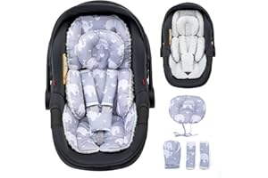 THE KENKYO Baby Car Seat Head Support with Extra Headrest, Adjustable Infant Car Seat Insert with Shoulder Pads Set, Breathable Mink Dot Carseat Cushion for Newborn, Fits for Stroller, Baby Swing, Bouncer