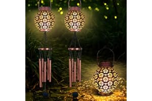 Astarin 2PCS Solar Wind Chimes for Outside Hanging Led Solar Lights Outdoor Garden Lantern Decorative as Gift for Women mom Grandma Best Friends' Birthday Gift Bronze