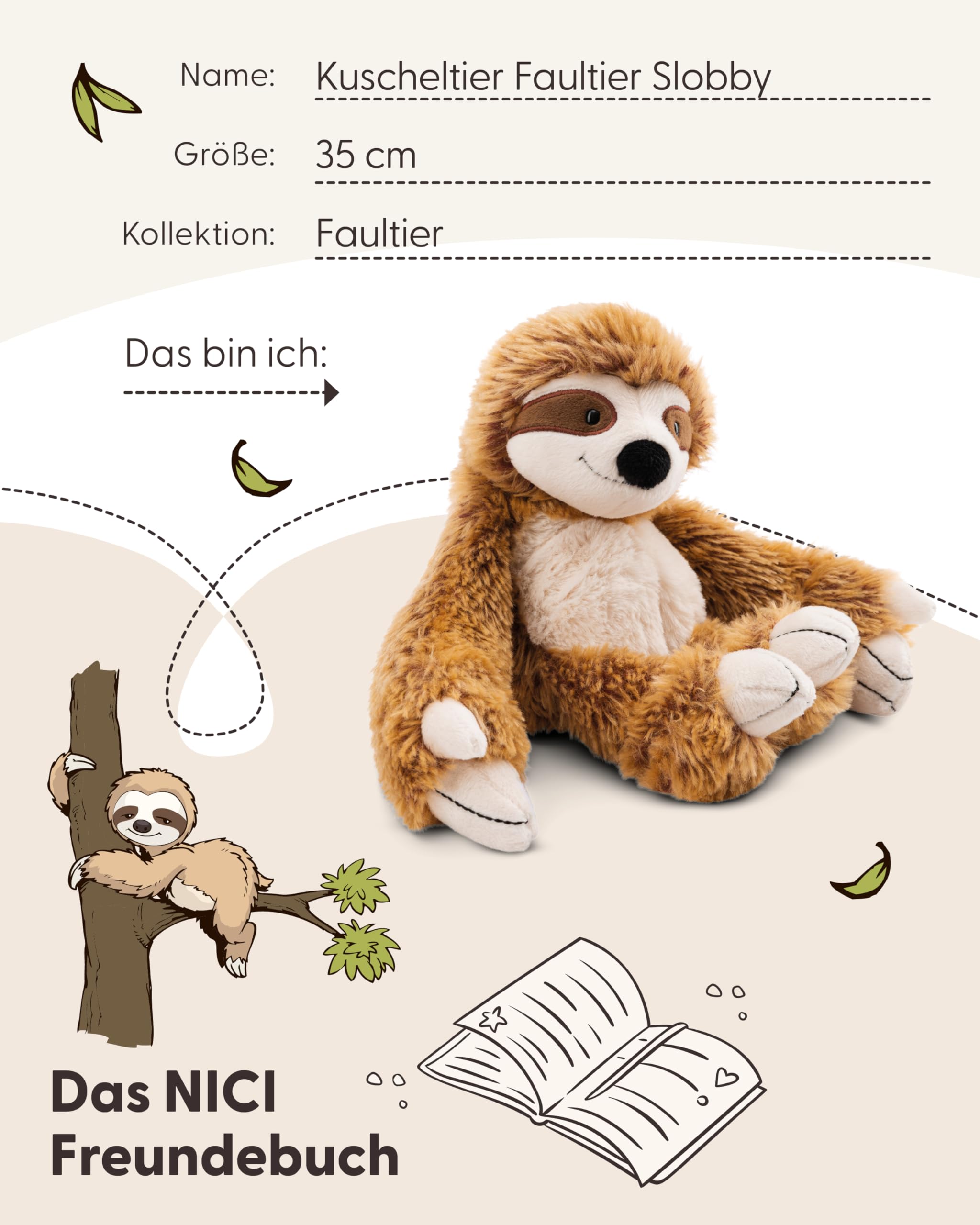 NICI Kuscheltier Faultier Slobby 35cm mit Klettverschluss braun - Stofftier aus weichem Plüsch, niedliches Plüschtier zum Kuscheln und Spielen, für Kinder & Erwachsene - tolle Geschenkidee - 61214 5