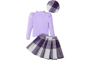 SAEABY Little Girls Clothes Winter Fall Outfit Casual Long Sleeve Dress Ruffle Shirt Girl Plaid Skirt Set Cute Dresses for Kids