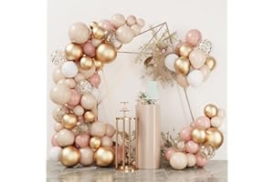 RUBFAC Blush Balloons Garland Arch Kit, Retro Pink Cream Gold White Balloons Confetti Latex Balloons for Girls Baby Shower Valentine's Day Garden Tea Party Bachelorette Birthday Wedding Decorations