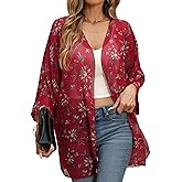 Argstar Women's Kimono Cardigans Casual Summer Tops Cover up Open Front Floral Print Resort Wear/Beachwear