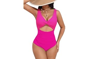 AI'MAGE Women's One Piece Swimsuit High Waisted Bathing Suit Cutout Monokini V Neck Swimwear S-2XL