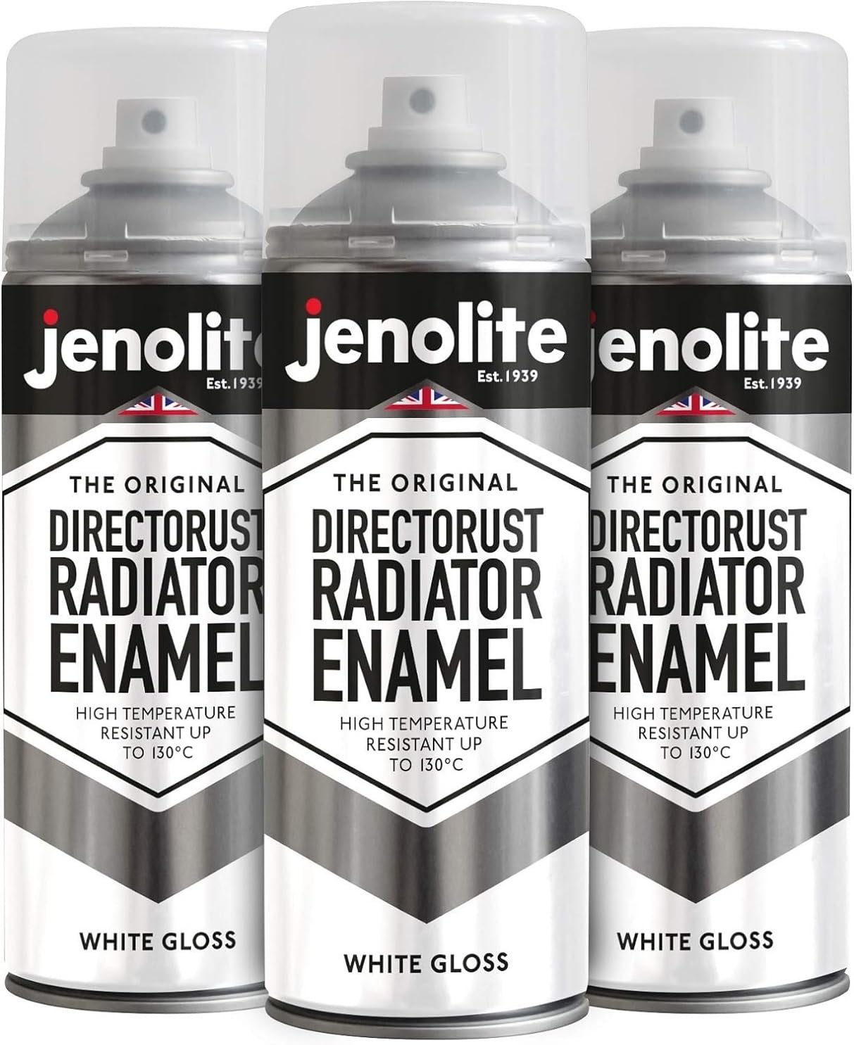 JENOLITE Directorust Radiator Enamel Spray Paint | WHITE | Gloss Finish | Resistant to 130ºC | Durable, Scuff Resistant, Non-Yellowing Radiator Paint | No Primer Needed | 3 x 400ml