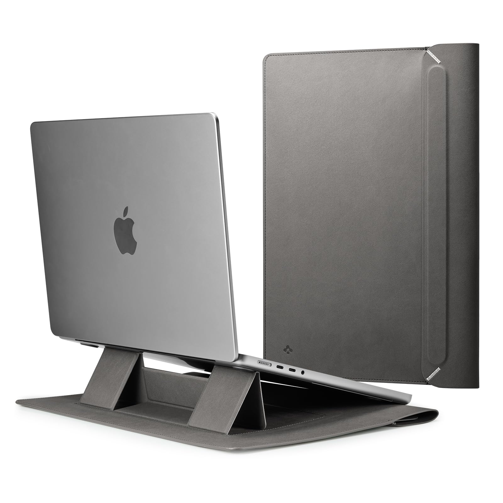 Spigen Laptop Sleeve Valentinus S 13 14 Inch, Compatible with MacBook Pro, Built in Magnetic Flap With Foldable Stand, Leather Laptop Case Pouch Bag - CityGray