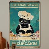 Funny Retro Cat Metal Tin Sign Vintage Kitchen Signs Wall Decor Cat Art Kitty Cats Signs For Home Coffee Bar Cat Art I Just Baked You Some Cakes Sign 8x12 Inch