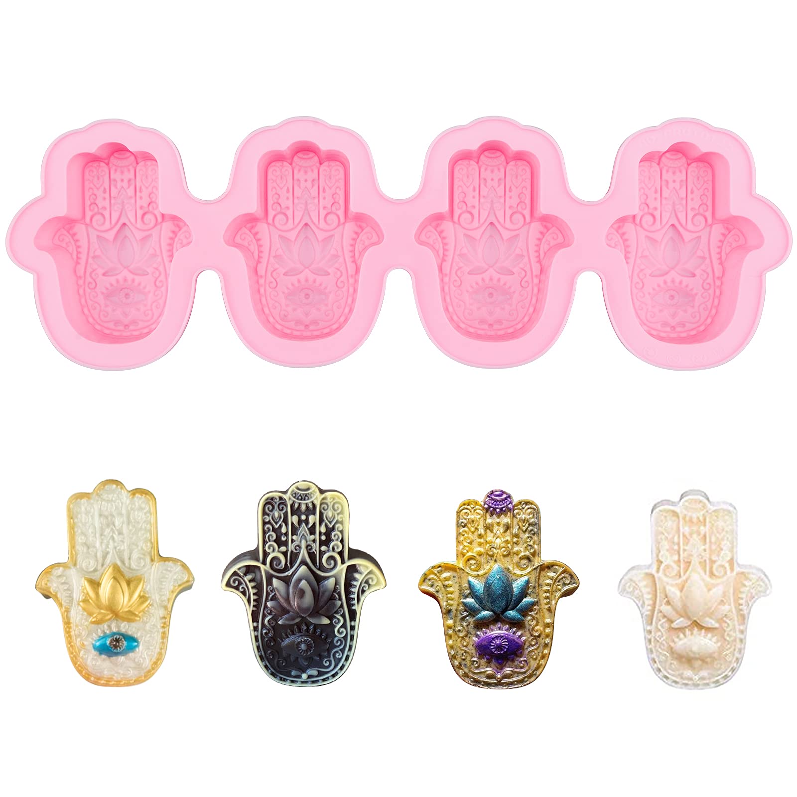WANDIC Hamsa Silicone Soap Mold, 1 Set Hand of Fatima Silicone Mold Lotus in The Palm Soap Mold For DIY Soap Handmade Candle Resin Crafts