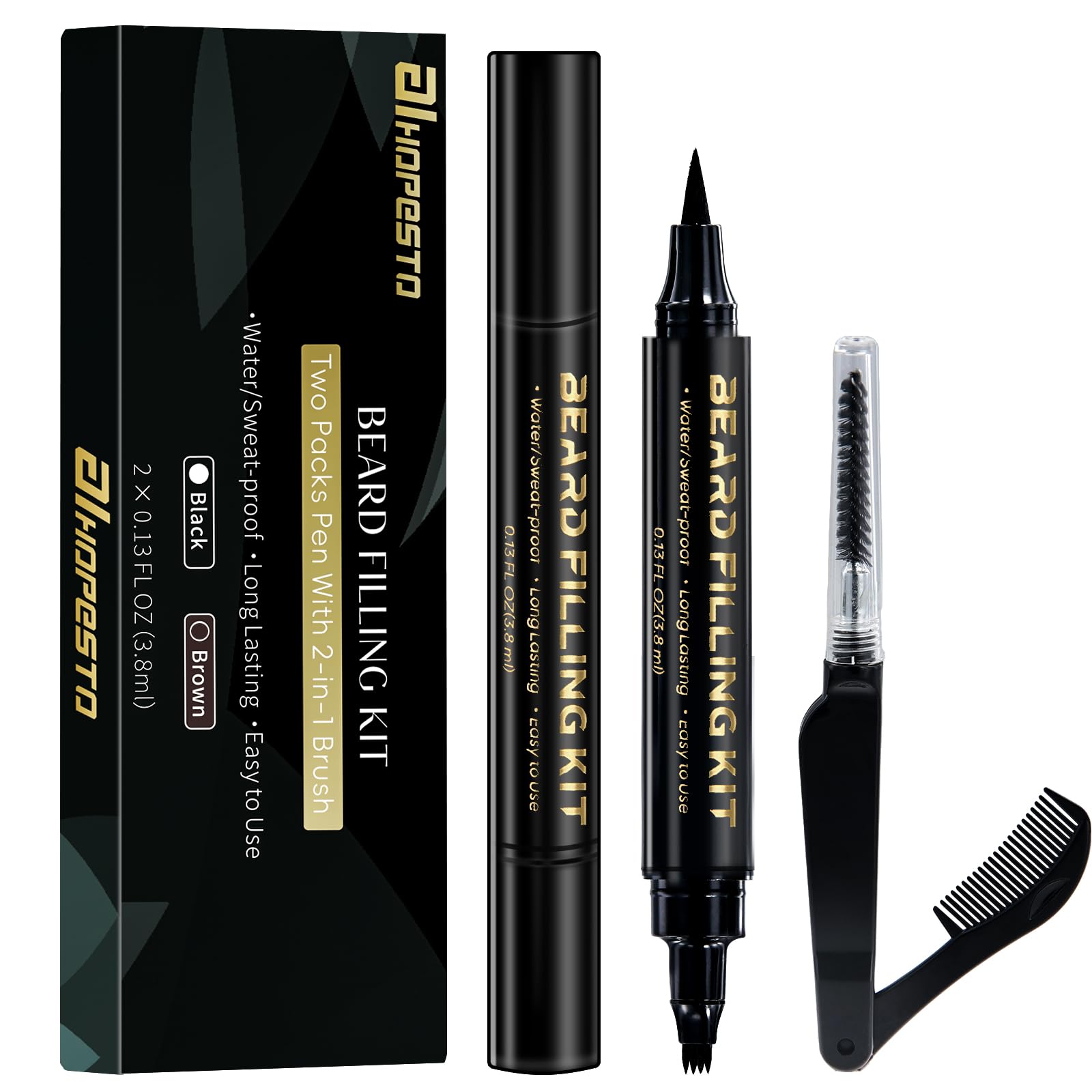 Photo 1 of Beard Pen Beard Pencil Filler for Men Beard Filler 4 Tip Pen for Natural Looking Beard 2PCS Beard Pencil & 1PCS Double Head Beard Brush Double Head Four Fork Eyebrow Pencil Eyeliner (Dark Brown)