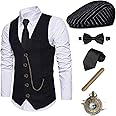 EFORLED 1920s Mens Costume Fedora Hat,Gatsby Gangster Vest,Vintage Pocket Watch,Pre Tied Bow Tie,Tie