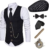 EFORLED Halloween 1920s Mens Costume 2025,Gatsby Gangster Vest,Vintage Pocket Watch,Pre Tied Bow Tie,Tie