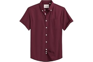 Alimens & Gentle Men's Short Sleeve Oxford Shirt Regular Fit Button Down Collar Shirts with Pocket