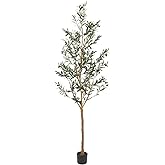Realead Artificial Olive Tree 7ft(82''), Tall Fake Olive Tree Plant, Faux Potted Olive Silk Tree with Branches and Fruits, Ar