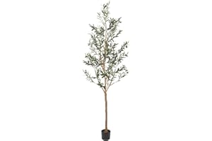 Realead Artificial Olive Tree 7ft(82''), Tall Faux Olive Tree Plant, Fake Potted Olive Silk Tree with Branches and Fruits, Artificial Trees for Modern Home Office Living Room Floor Decor Indoor