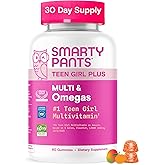 SmartyPants Teen Girl Multivitamin Gummies, Omega 3 (DHA/EPA), Vitamin C, D3, B12, Vitamin A, K & Zinc, Biotin to Support Hair, Skin & Nails, Gluten Free, 60 Count (30 Day Supply)