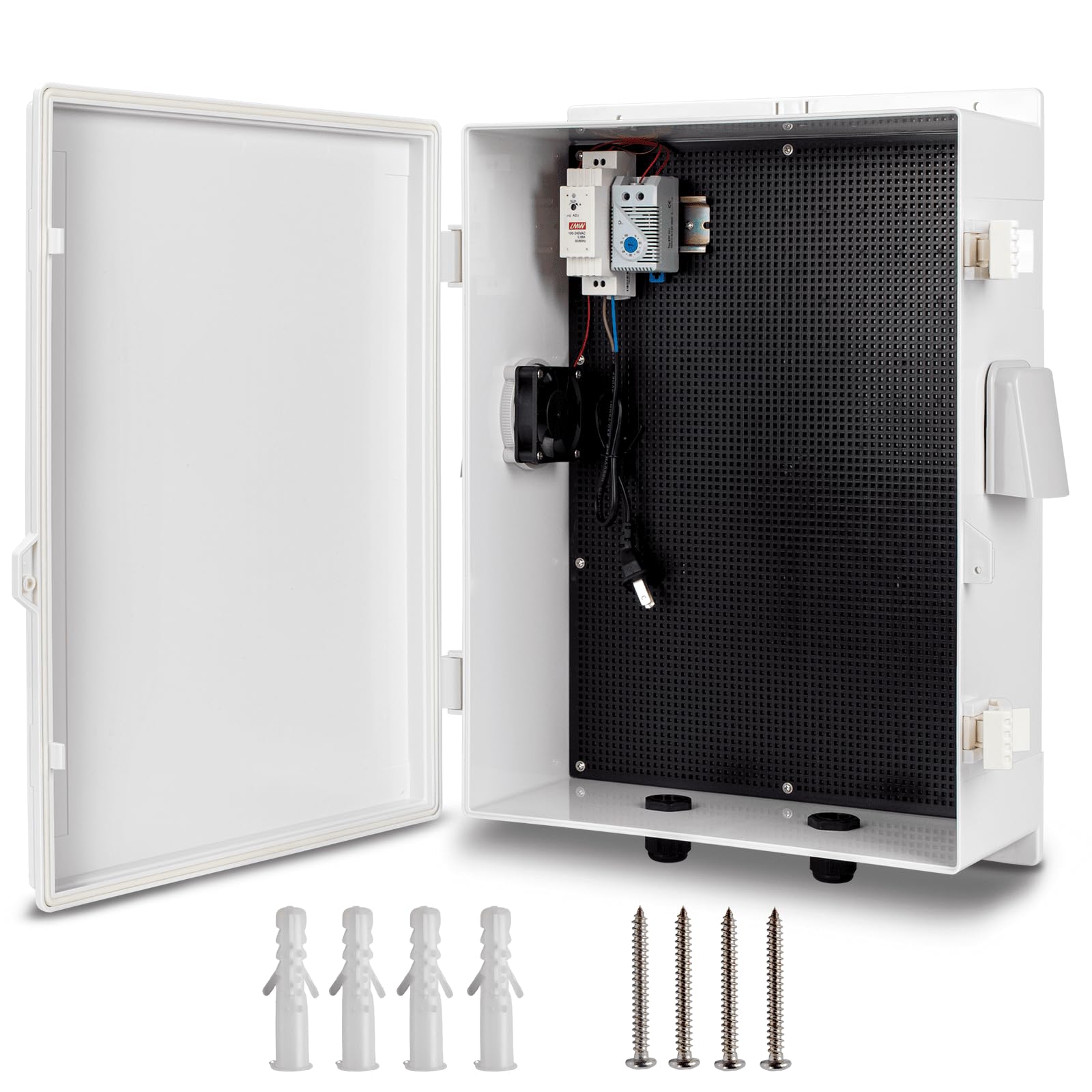 Photo 1 of Namunanee Outdoor Electrical Box with Thermostat and Fan, ABS Water Resistant Enclosure with Internal Mounting Panel & Hinged Cover, 18.1" H* 12.6" L* 6.3" W, Plug & Play.