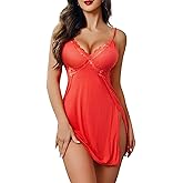 Avidlove Women Lingerie Lace Chemise Sexy Nightgown Modal Babydoll Side Slit Sleepwear