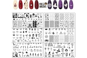 GLODECART Hying 6pcs Halloween Nail Art Stamping Plates for Women Nail Art, Stainless Steel Jack-o'-Lantern Skull Nail Plates Template Set for DIY Halloween Decoration Spooky Spiderweb Stamp Templates Kit