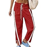 CITASHION Track Pants Women Casual Drawstring Barrel Pant Lightweight Baggy Contrast Color Workout Pants with Pockets