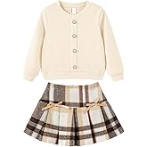 PATPAT Toddler Girl 2 Piece Skirt Sets Knit Pullover and Pleated Plaid Skirts Clothing Sets 3-9 Years Fall/Winter Outfits