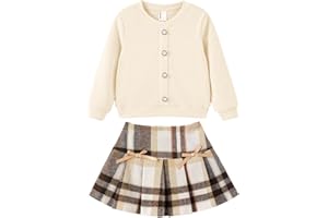 PATPAT Toddler Girl 2 Piece Skirt Sets Knit Pullover and Pleated Plaid Skirts Clothing Sets 3-9 Years Fall/Winter Outfits