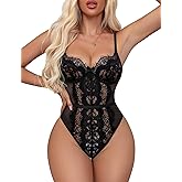 Gulinala Women Sexy Lace Bodysuit Underwired Lingerie One Piece Snap Crotch Teddy