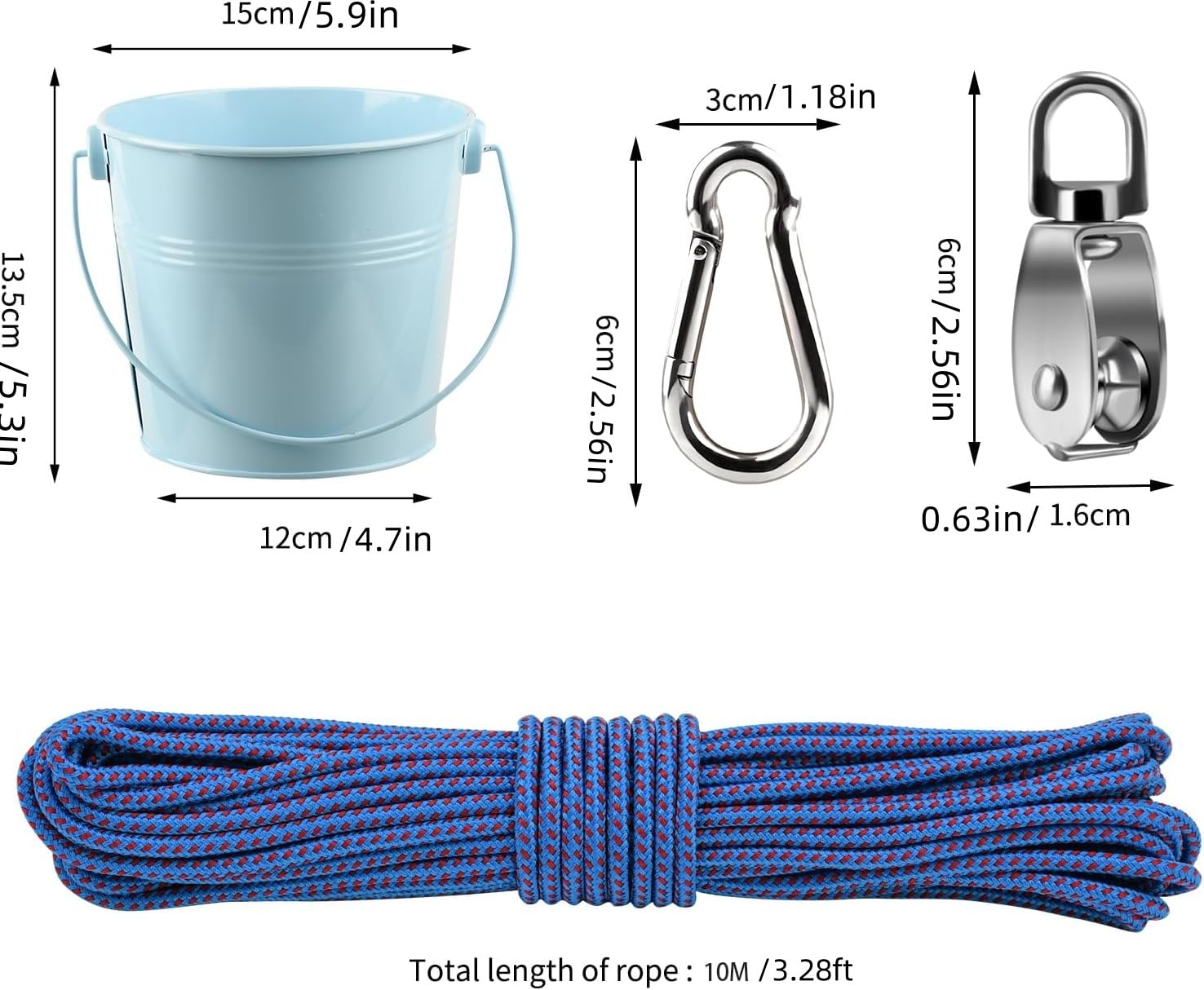 FUQUN Treehouse & Playhouse Accessories for Kids, Heavy-Duty Pulley Bucket with Cable, Outdoor Climbing Toys for Children, Adventure Ship Play Equipment, Blue