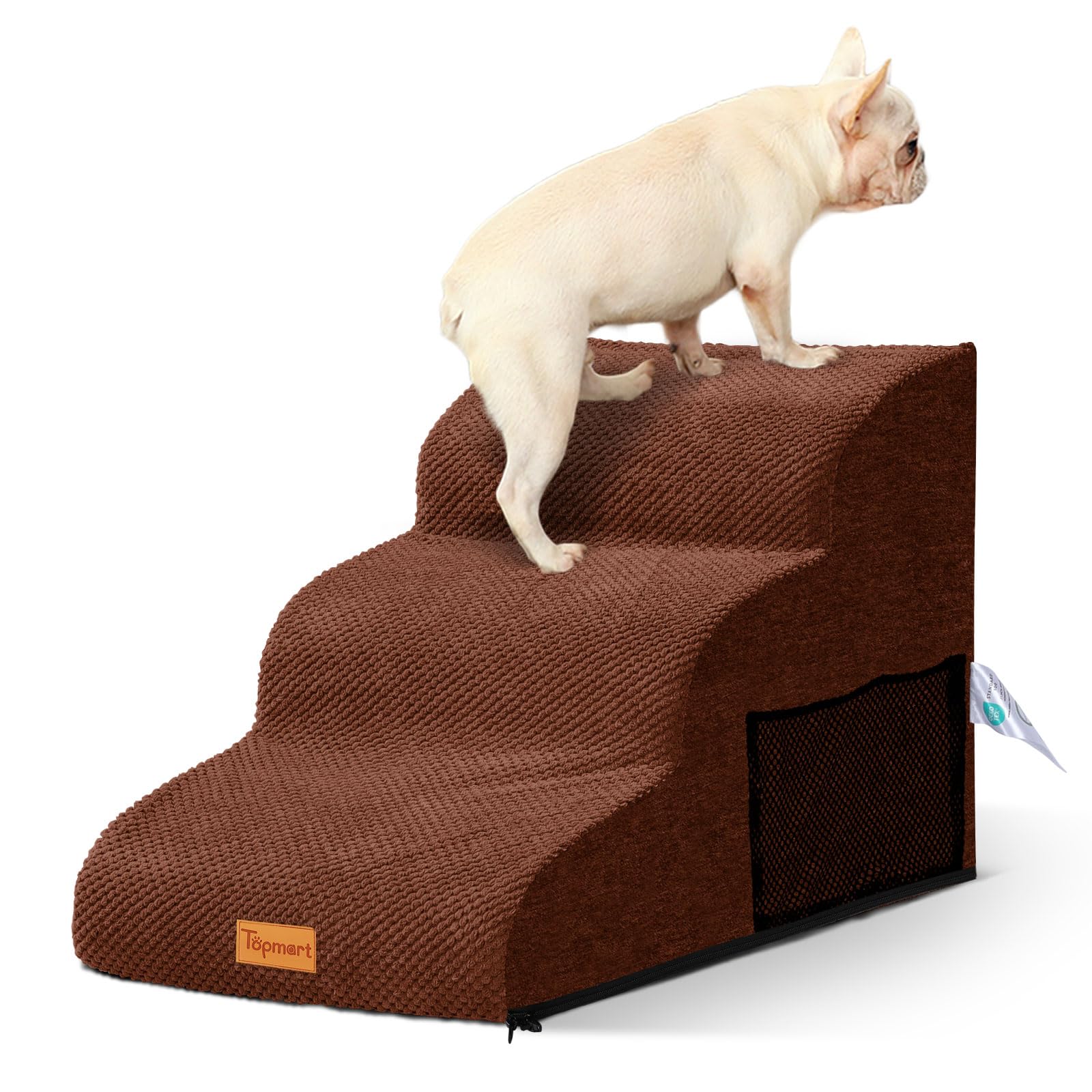 Photo 1 of Dog Stairs for Small Dogs,3-Step,Foam Dog Steps&Ramps for Couch/High Beds with Waterproof &Removable Cover, Non-Slip, Brown