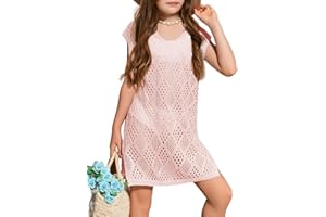 BATERMOON Girls Hollow Out Knitted Swimsuit Cover Up Kids Fashion Split Hem Coverups Beach Dress 7-14 Years