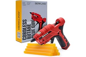 Berkling BBG-710 Cordless Butane Hot Glue Gun Heats Up Faster Than Electric or Battery. Smart Auto Temp Control, Large 7ml Fuel Tank, 1.5hr Operation, 5 Sec Quick Recharge, 10 Glue Sticks Included
