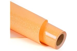 RENLI·TONG RENLITONG Glitter Yellow Orange Heat Transfer Vinyl Rolls - 12" x 8ft HTV Vinyl for Shirts, Iron on Vinyl for Cameo - Easy to Cut & Weed for Heat Transfer Design (Glitter Yellow Orange)