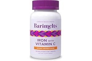 Barimelts Iron with Vitamin C, 90 Fast-Dissolving Tablets (1-Month Supply), Sugar-Free Bariatric Iron Supplement for Women, Natural Orange Flavor​