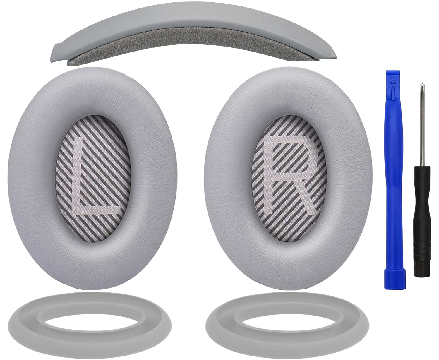 SOULWIT Ear Pads Cushions + Headband + Silicone Earpads Cover Protector, Replacement Kit for Bose QuietComfort 35 QC35, QC35 ii Over-Ear Headphones - Silver