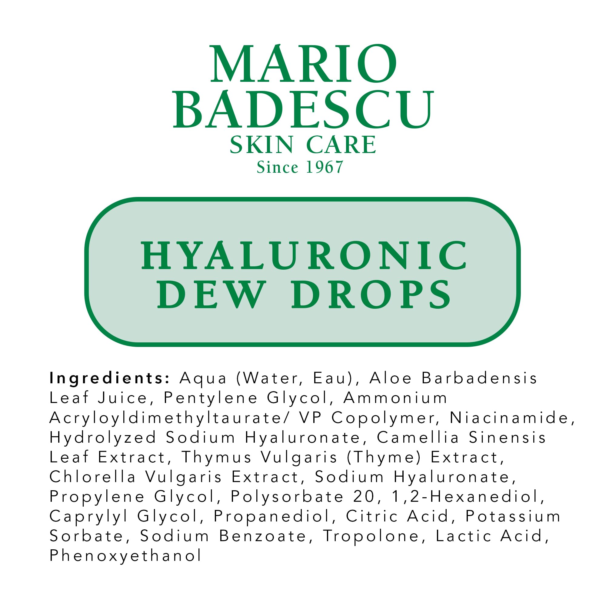 Mario Badescu Hyaluronic Dew Drops for All Skin Types – Hydrating Gel-Serum Hybrid with Sodium Hyaluronate, Niacinamide & Botanical Extracts for a Dewy, Glass-Like Glow – 1 Fl Oz