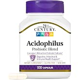 21st Century Acidophilus Probiotic Blend Capsules, 100 Count | Daily Probiotic with Lactobacillus Acidophilus &amp; Inulin Prebiotic, Digestive &amp; Immune Health Support, Everyday Gut Balance
