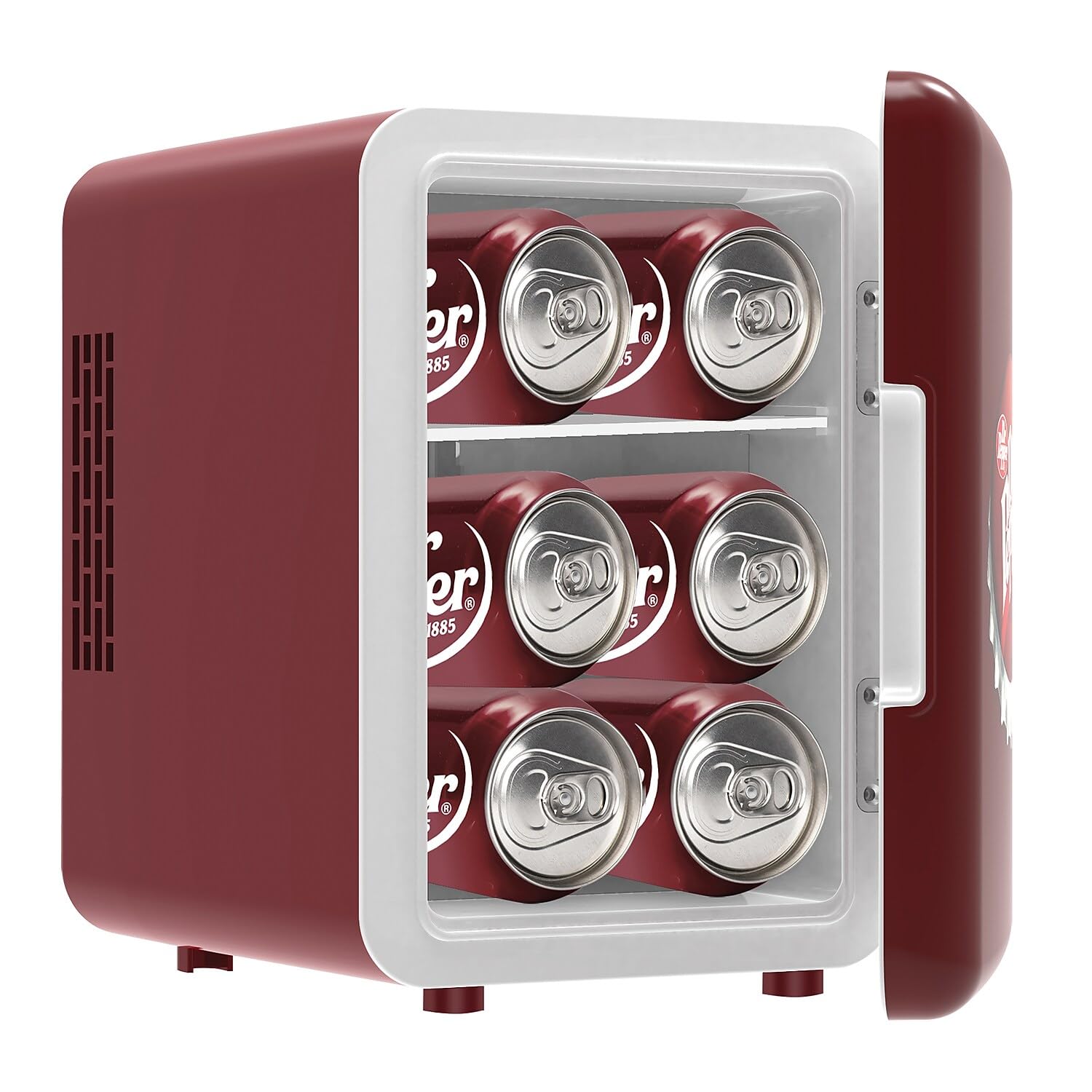 MIS153DRP Dr. Pepper Retro Mini Portable Compact Personal Fridge Cooler, 4 Liter Capacity, 6 Cans, Makeup, Skincare, Freon-Free & Eco Friendly, Maroon