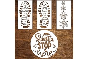 DLY LIFESTYLE Large Christmas Stencils for Painting on Wood - Santa Footprint Stencils for Crafts, Wood Signs, Floors & Xmas Holiday Decorations - Snowflake Stencils Template -12 inch Round Santa Stop Here Stencil