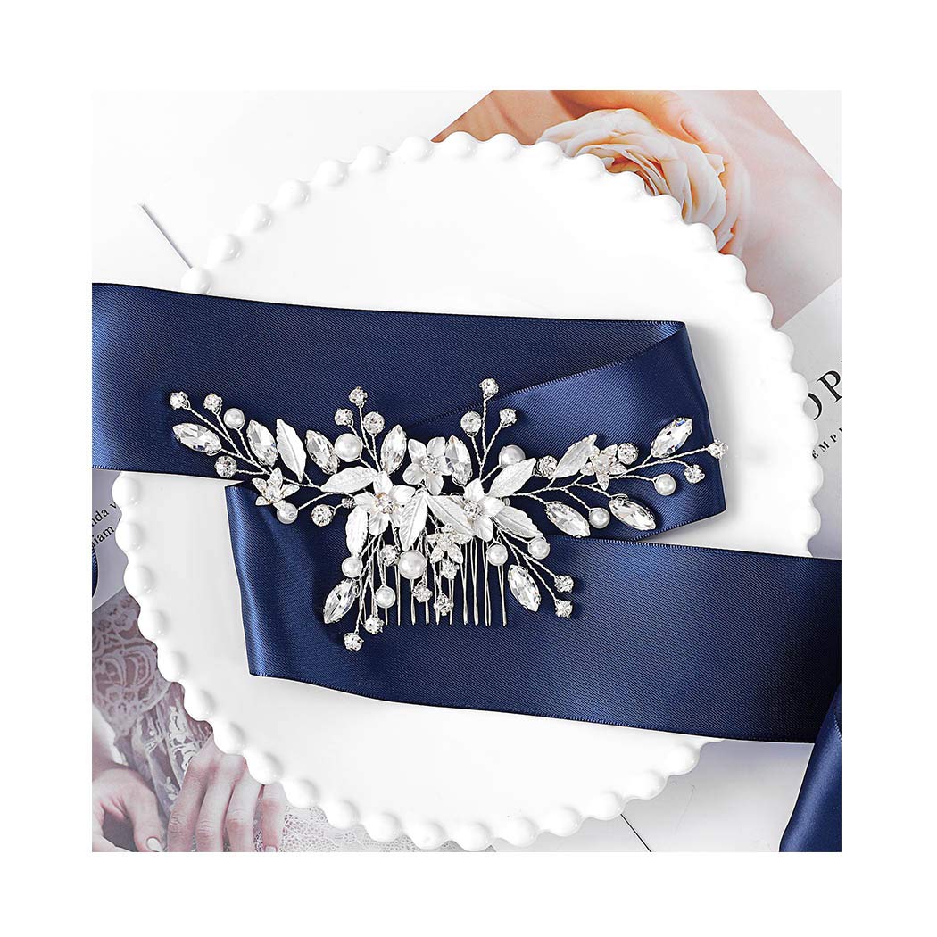 IYOU Bridal Wedding Hair Comb Sliver Sparkly Rhinestones Side Combs Crystal Flower Hair Piece Bride Hair Accessories for Women