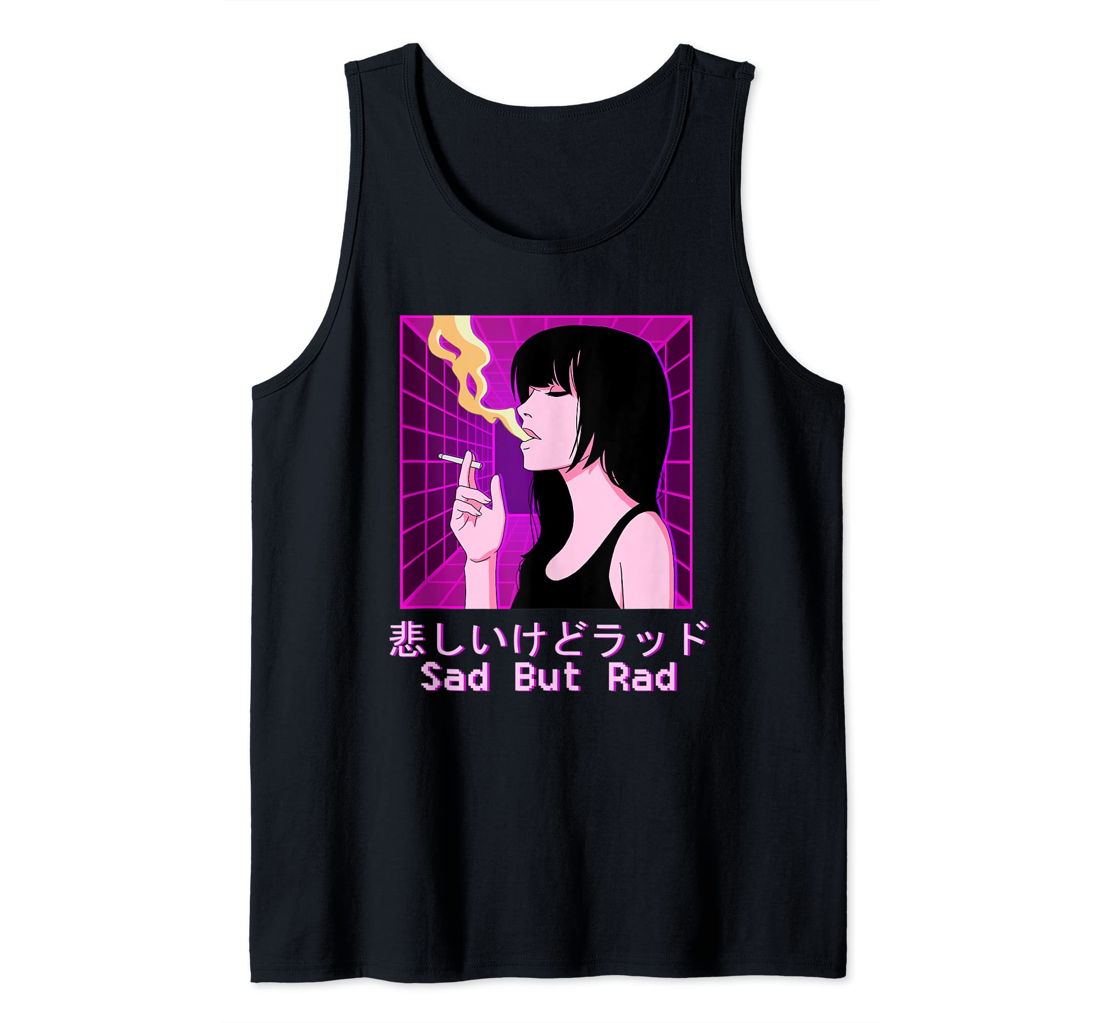Japanese Vaporwave Aesthetic Sad Face Anime Girl Graphic Tank Top